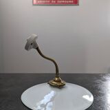 Antique smooth white opaline wall light with brass swan neck porcelain art deco 1930 diameter 25.9cm