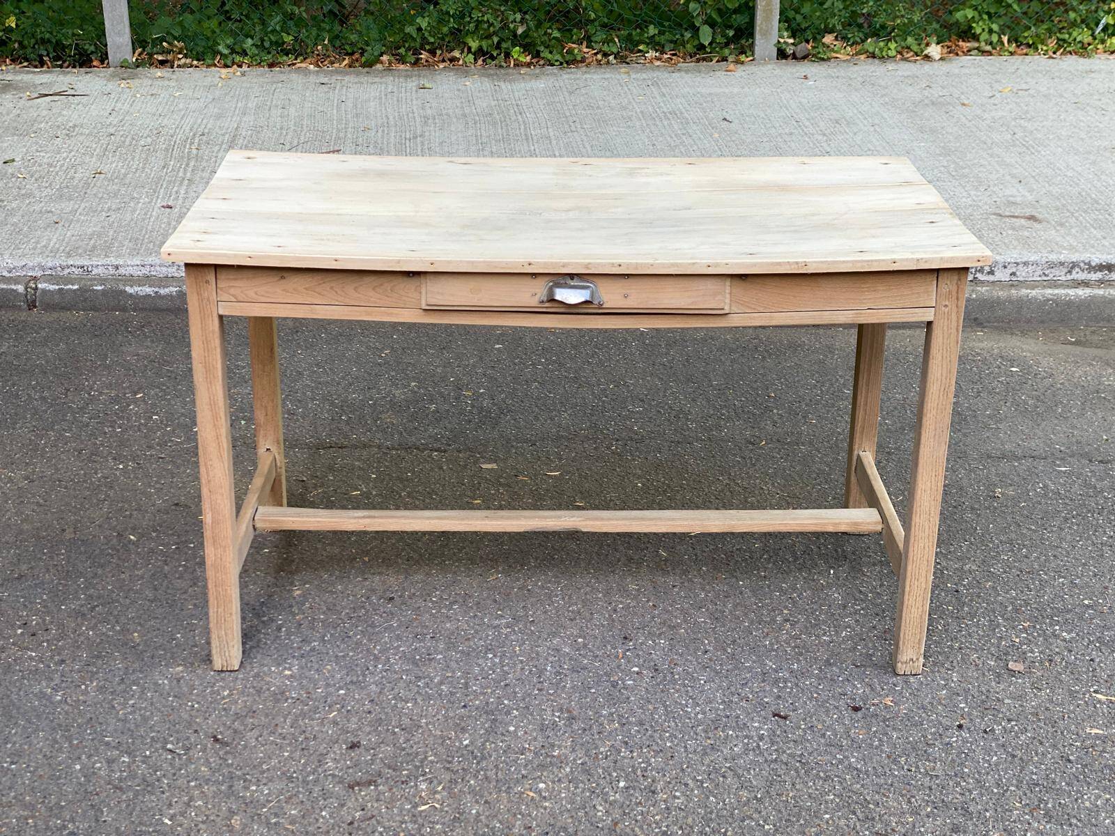 Parisian desk from the 1940s stripped to raw solid wood, 120cm.