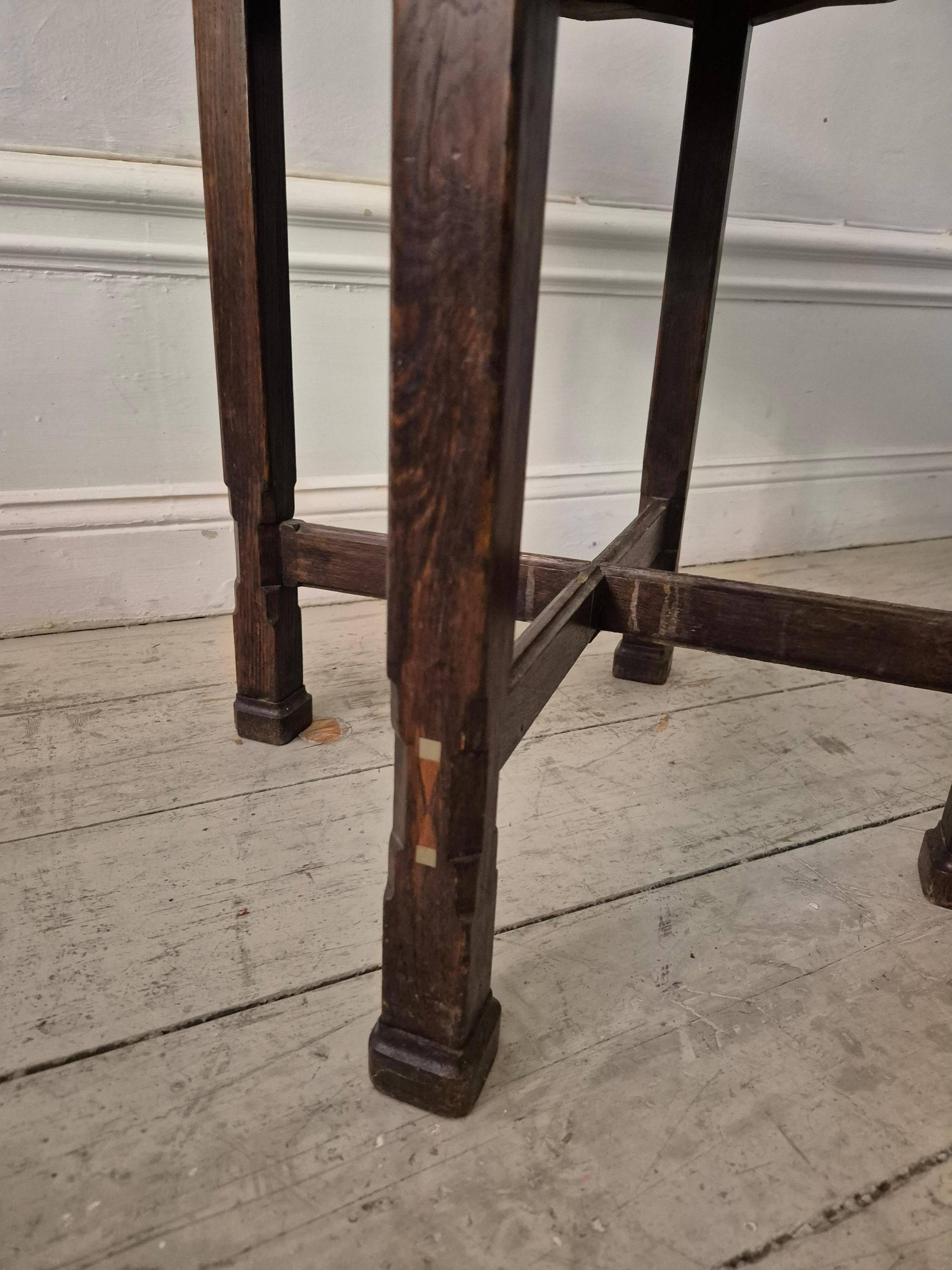 Swedish smoking table, Oak with copper top, 1913 by Nordiska Kompaniet