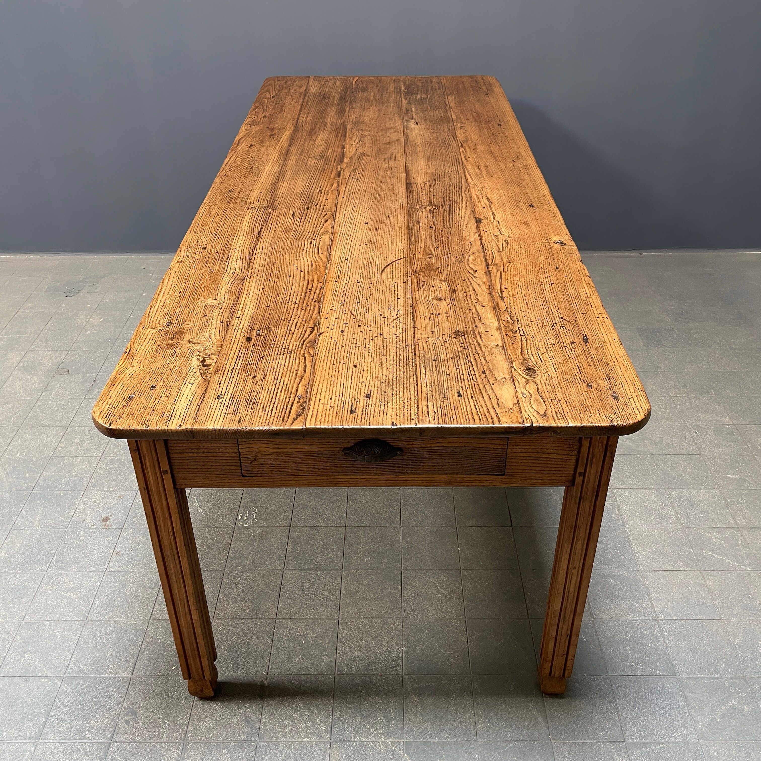 Large oak farmhouse table from France, early 1900s