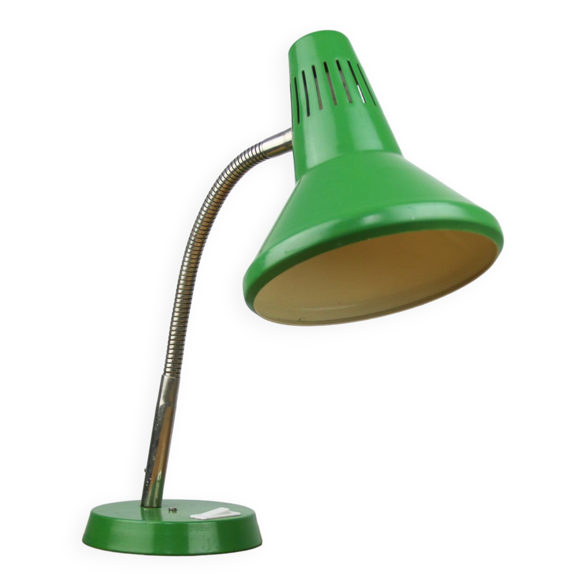 Adjustable Desk Lamp in Green Painted Metal and Chrome-Plated Spiral Arm from TEP, 1970s