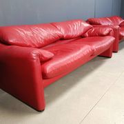 Leather Maralunga sofa set by Vico Magistretti for Cassina, 1980s
