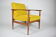 Vintage armchair yellow fabric, teak wood, 1960s