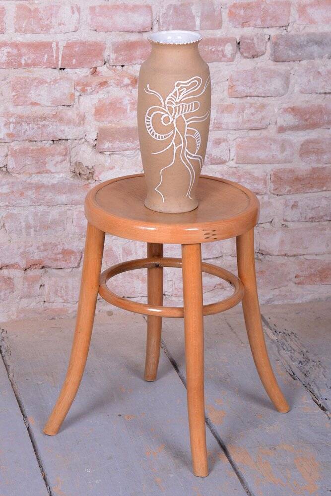 Mid-Century Stool in Sold Beech and Plywood, Czech, 1950s