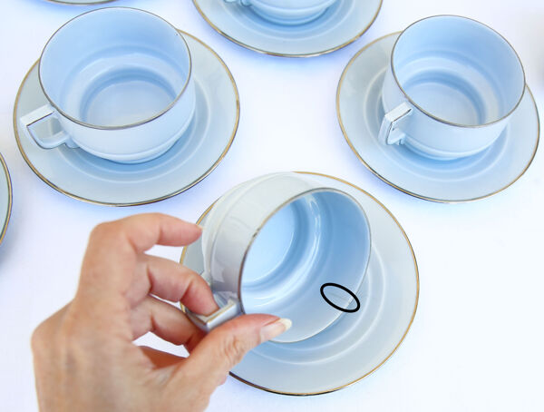 Service à café art déco en porcelaine bleu gris pâle