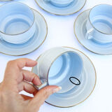 Service à café art déco en porcelaine bleu gris pâle