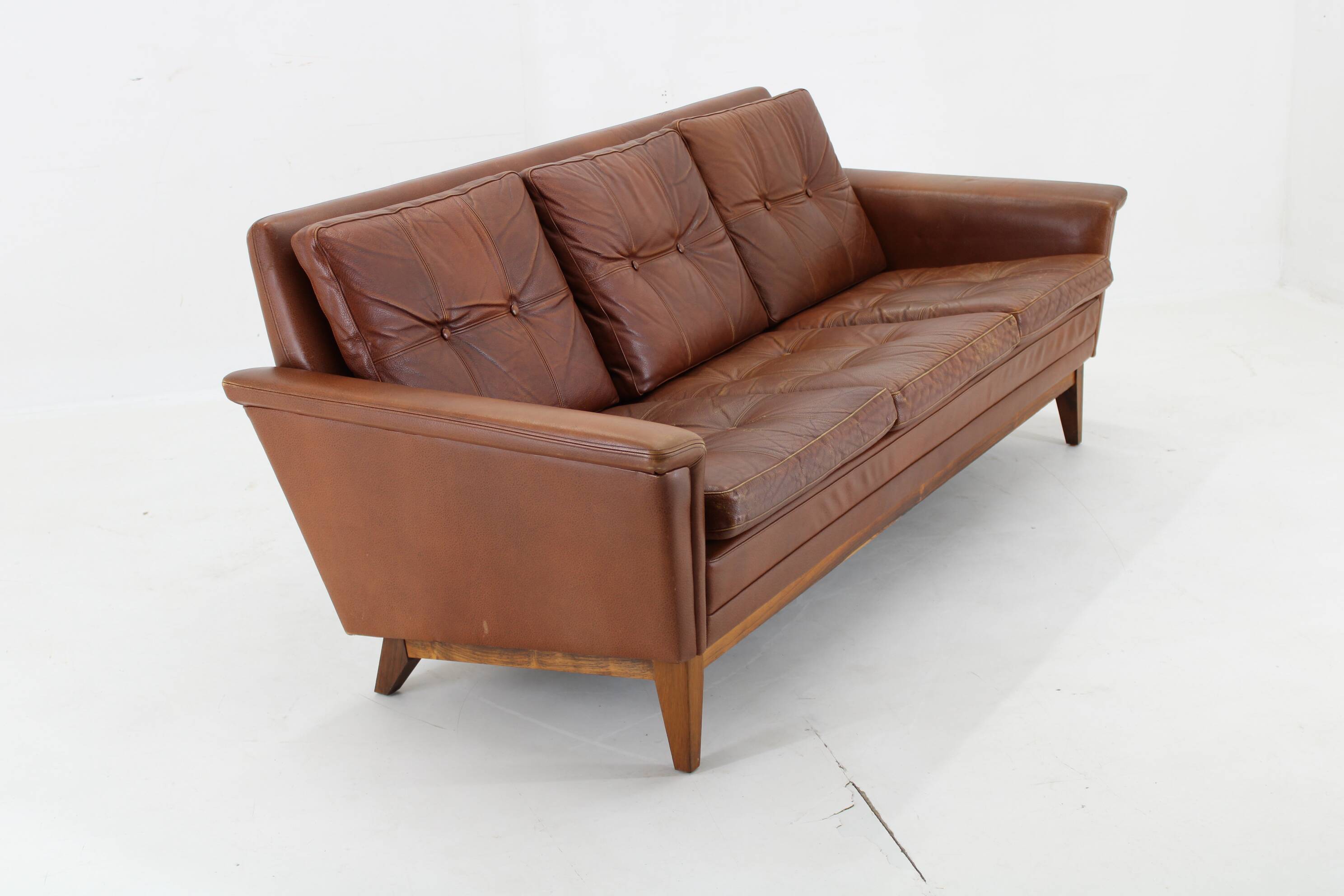 1970s Brown Leather 3-Seater Sofa, Denmark