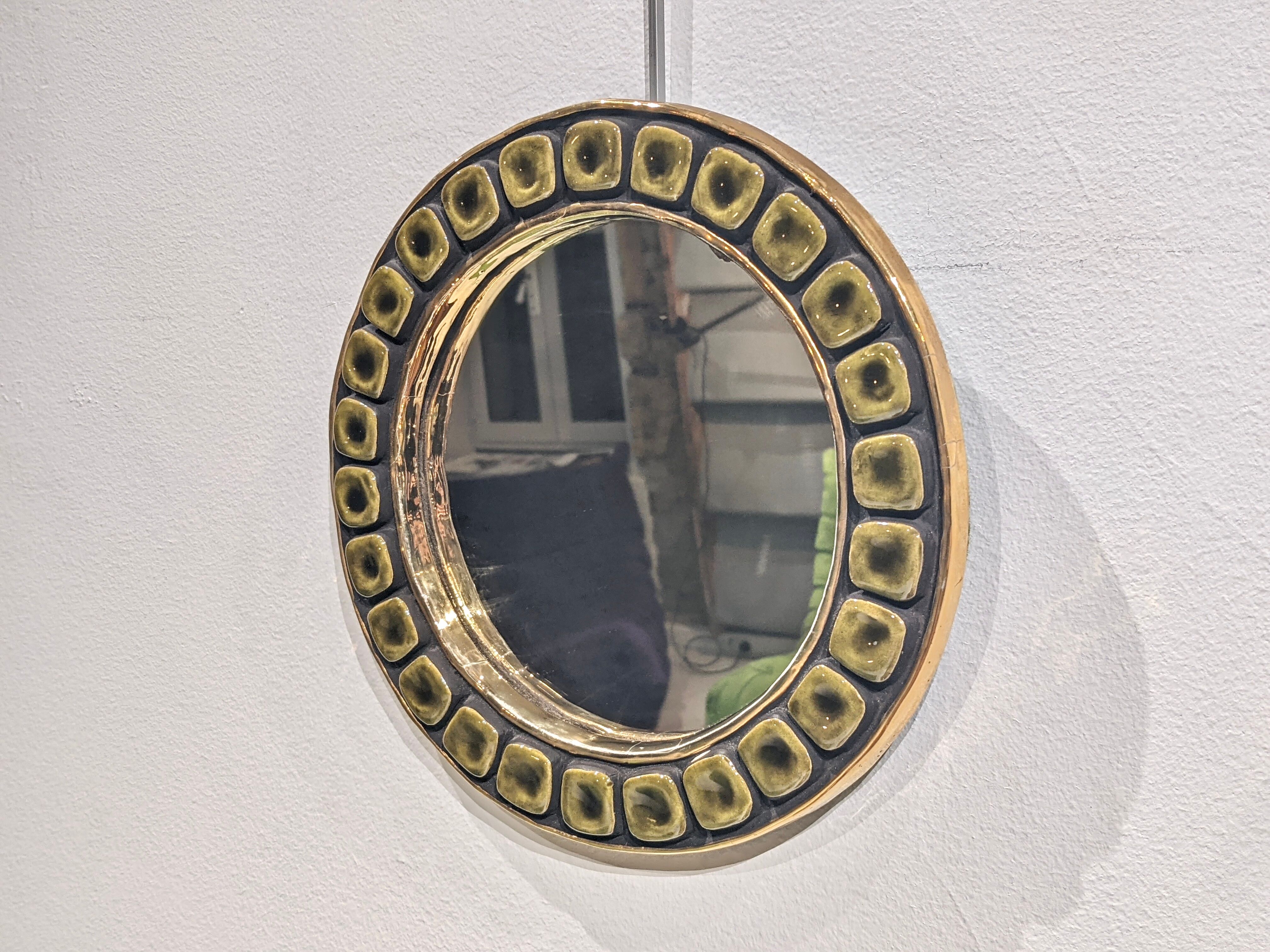 Mirror "sun" in glazed ceramic, 24 cm by Mithé Espelt