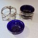 Pair of Vintage Swan-Shaped Salt Cellars, Silver-Plated, with Cobalt Blue Glass Liners