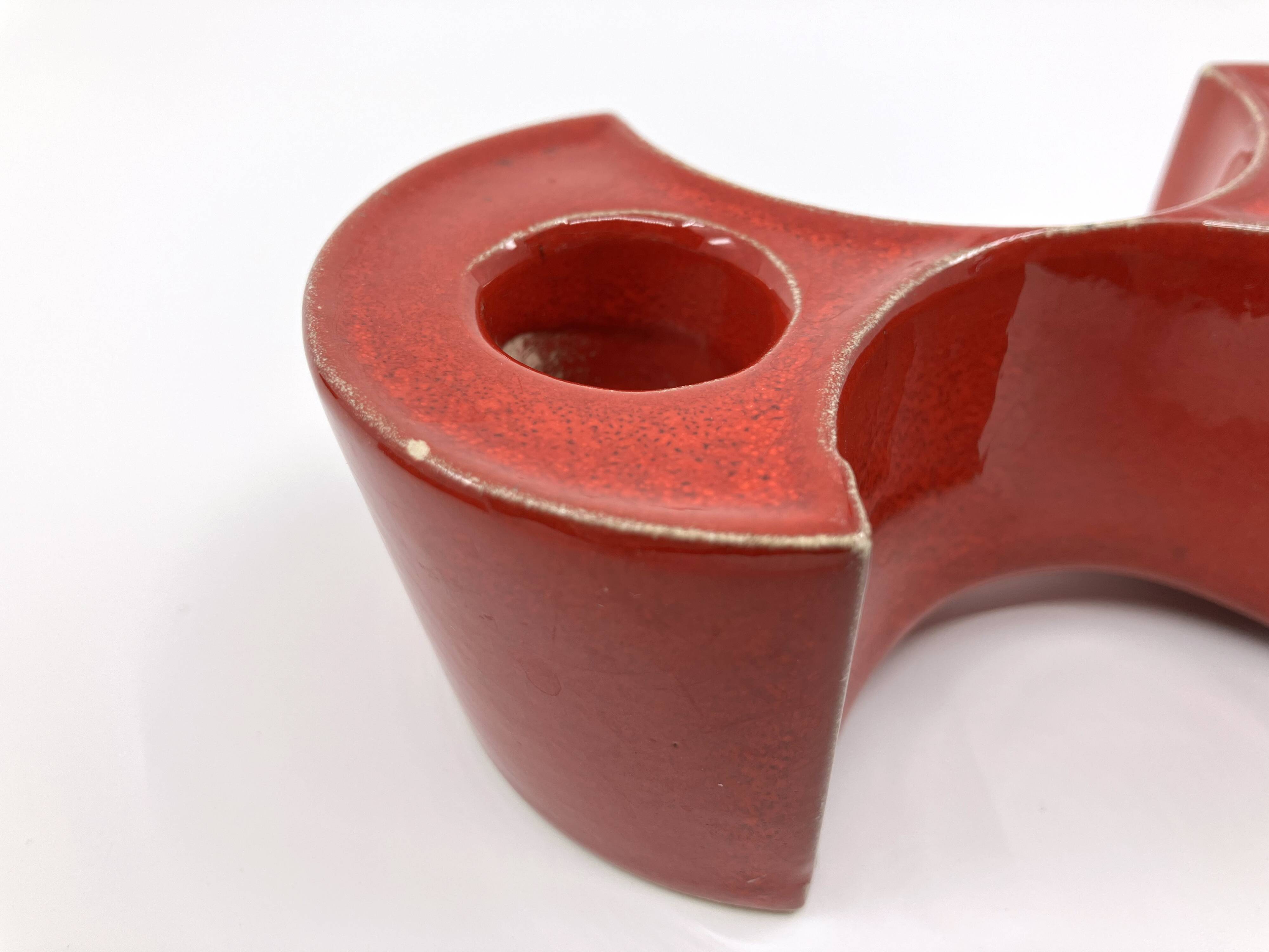 3 red ceramic candlesticks • Cari Zalloni • Steuler • 1970