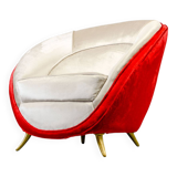 Guglielmo Veronesi Silver & Red Velvet Italian Lounge Chair for ISA Bergamo