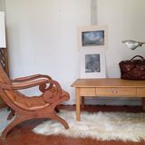 Chesterfield armchair in wood and leather