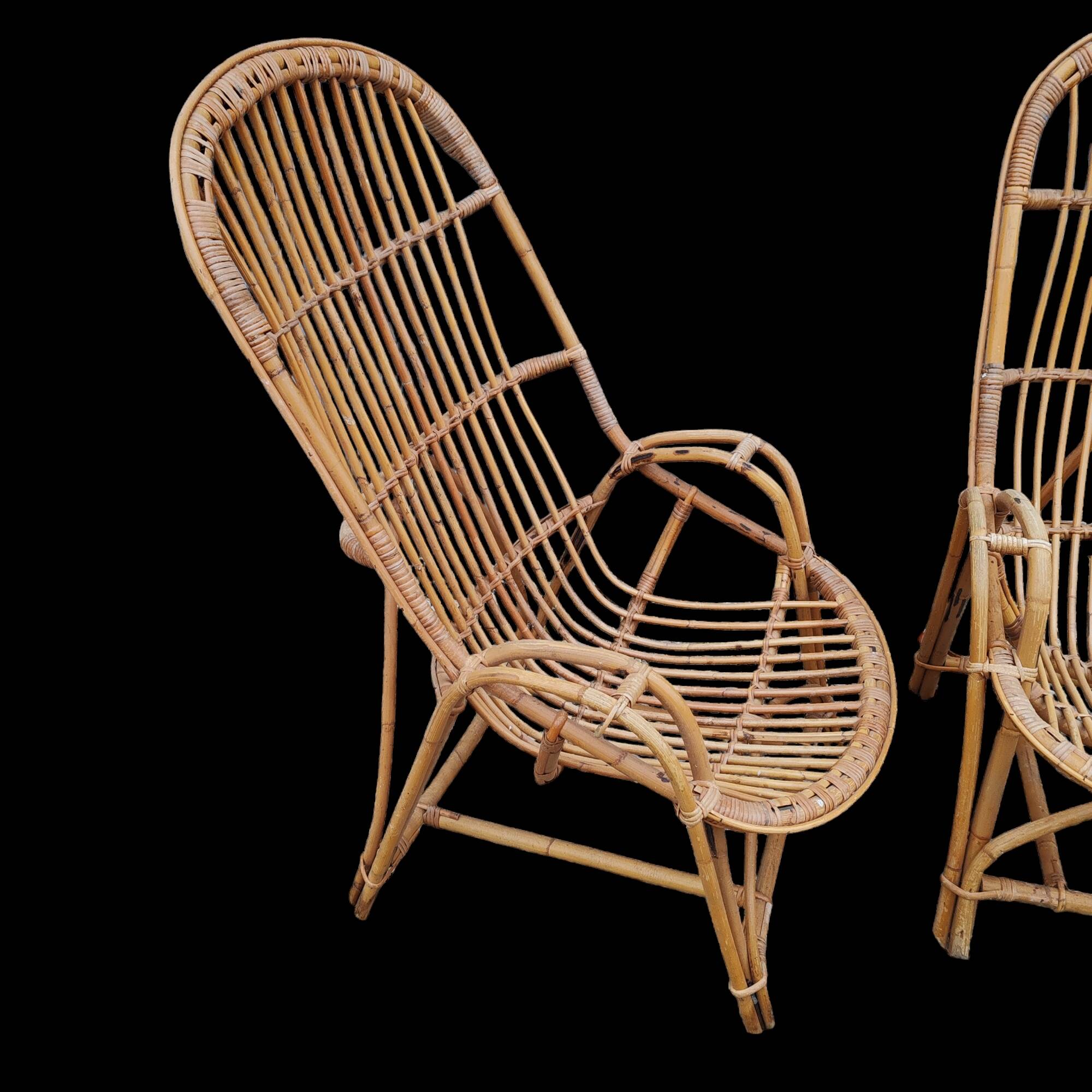 Large vintage rattan armchairs, 1960s
