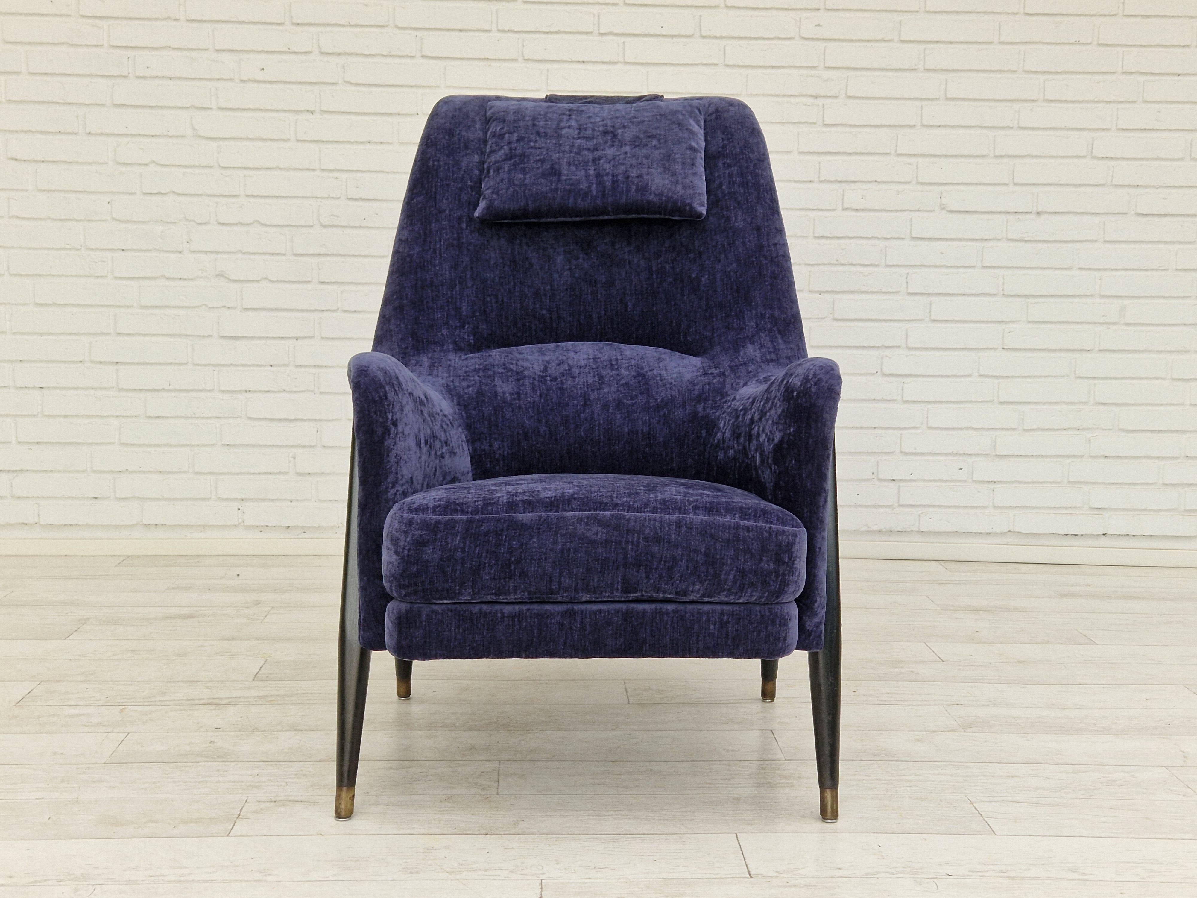 1960s, Swedish design, refurbished high-back armchair, vintage velour