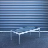 Glass coffee table with brushed aluminum legs, 1970