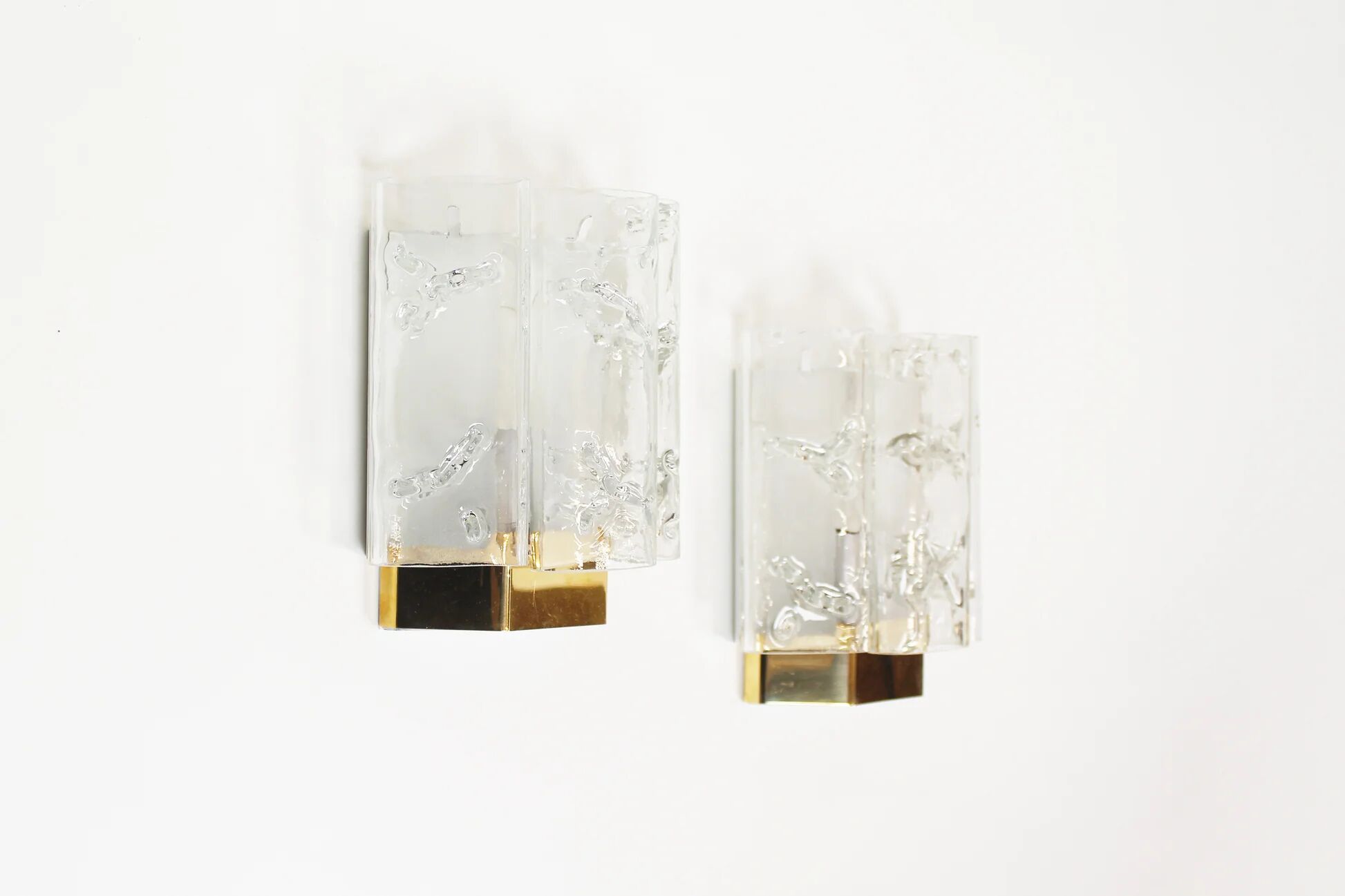 Pair of brass and glass wall lamps by Doria Leuchten