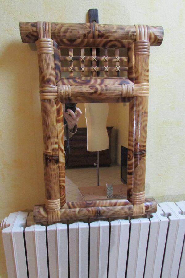 Miroir bambou et osier tressé rectangulaire