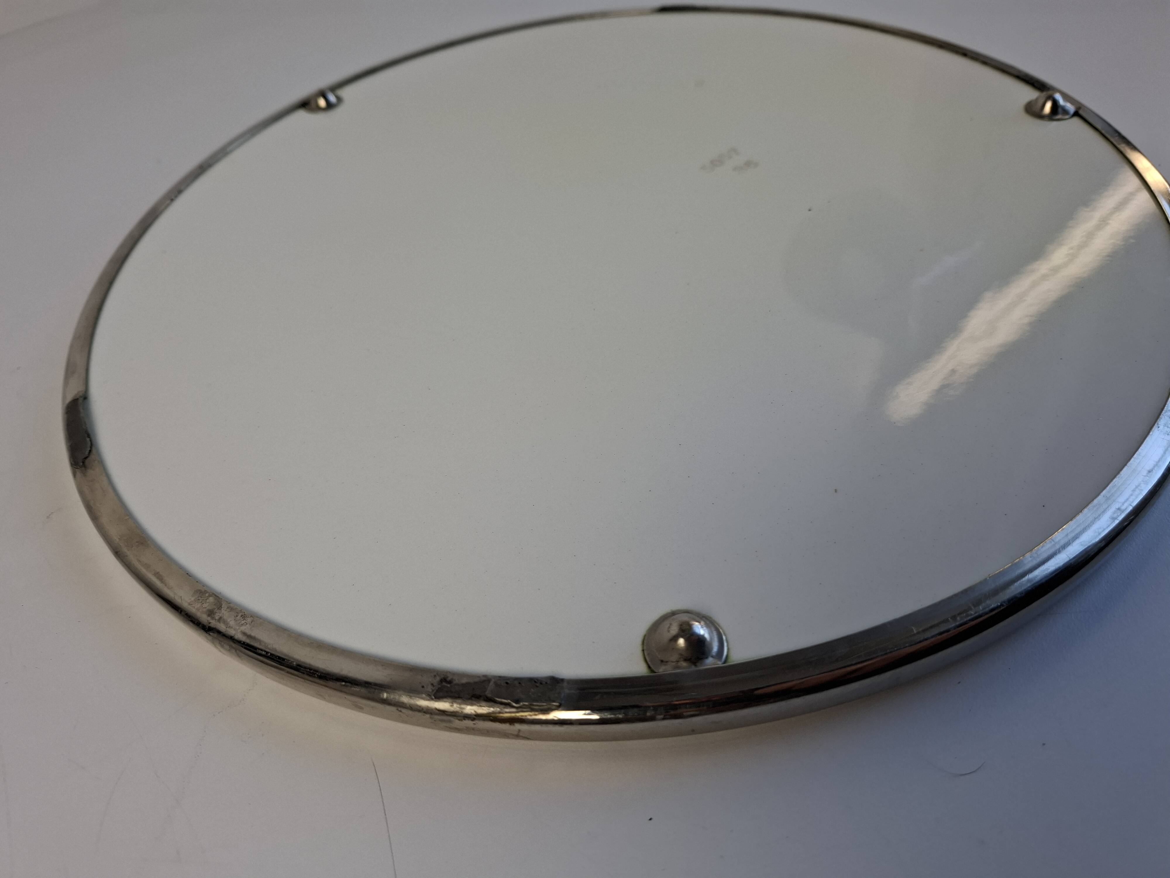 Czechoslovak Art Deco Porcelain Tray with Plum Motif and Metal Rim, 1930s