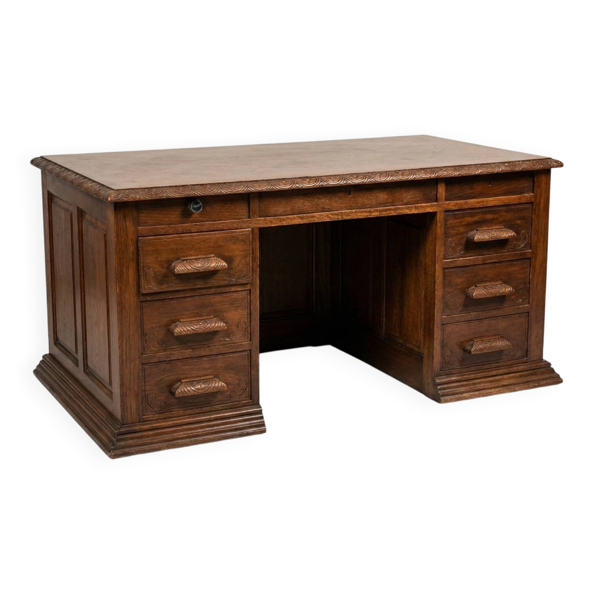 Vintage minister's desk in carved solid wood.
