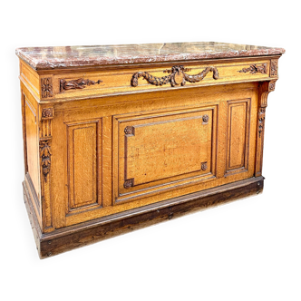 Store Cash Box Or Counter From The End Of The 19th Century In Carved Oak