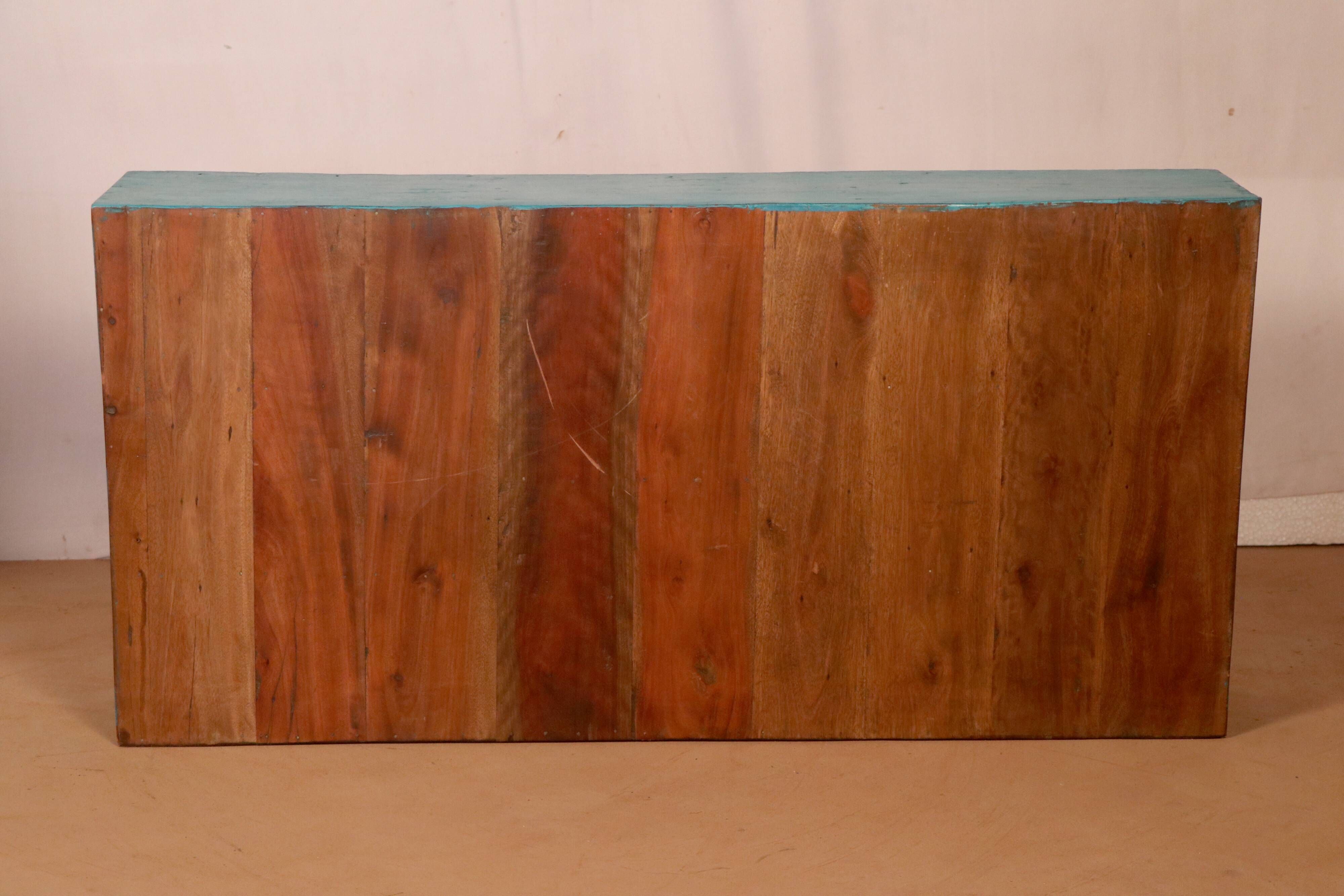 Old Burmese teak workshop shelf original blue patina