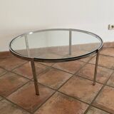 Space Age coffee table. 1970s. Chrome-plated steel and glass.