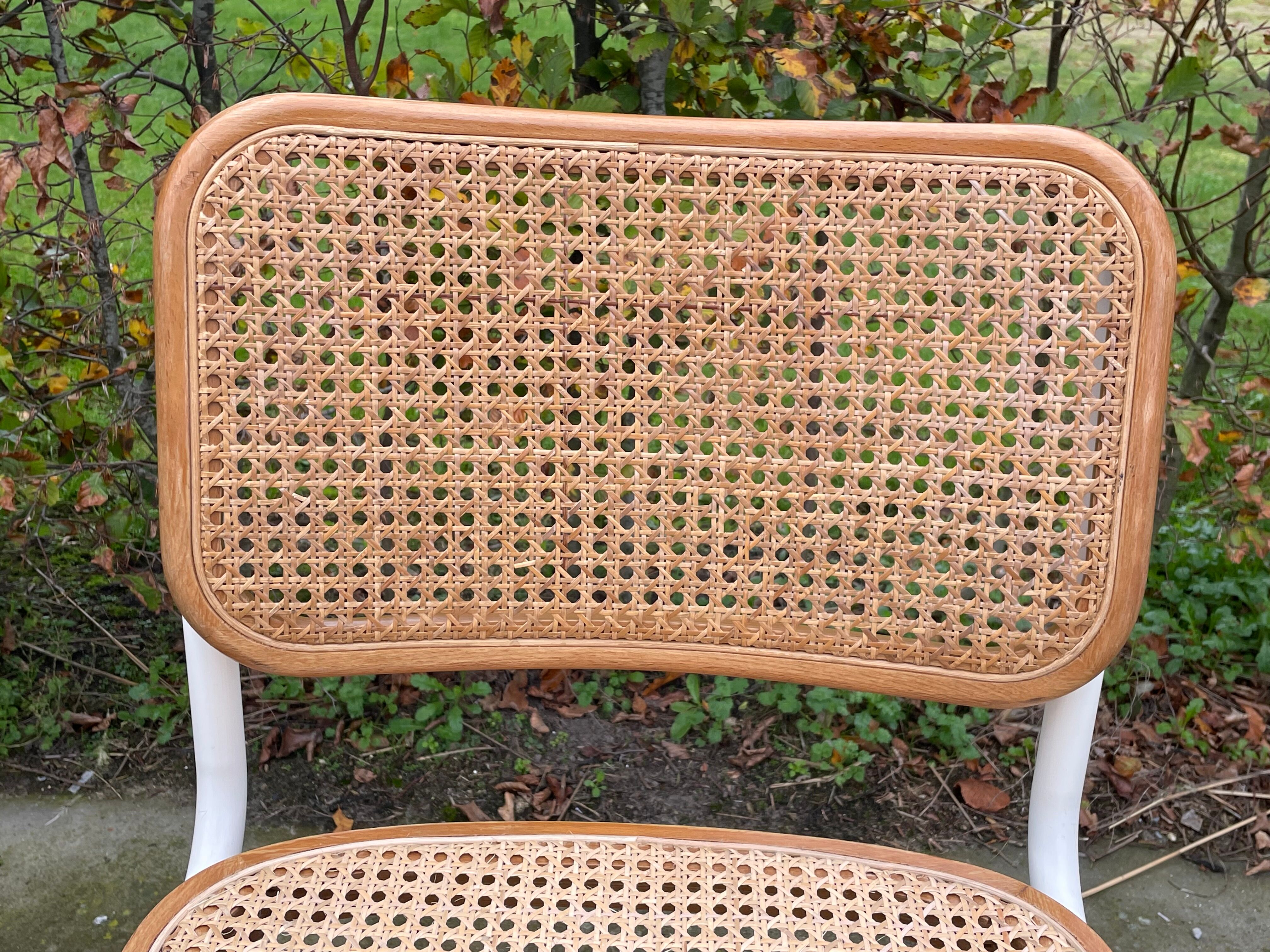 Chaise Cesca modèle b32 en blanc et bois par Marcel Breuer