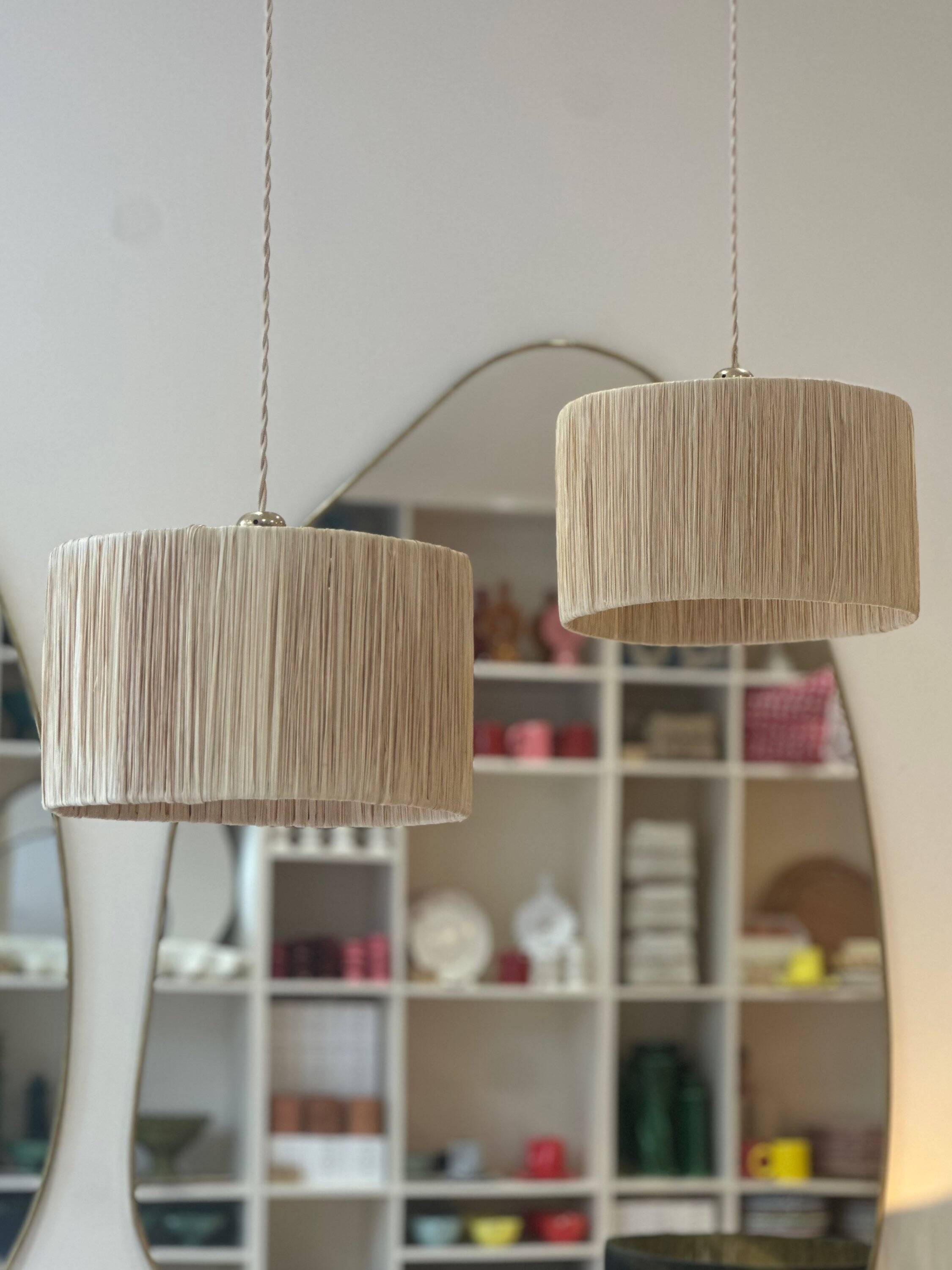 Beige natural rattan lampshade suspension - D30 cm