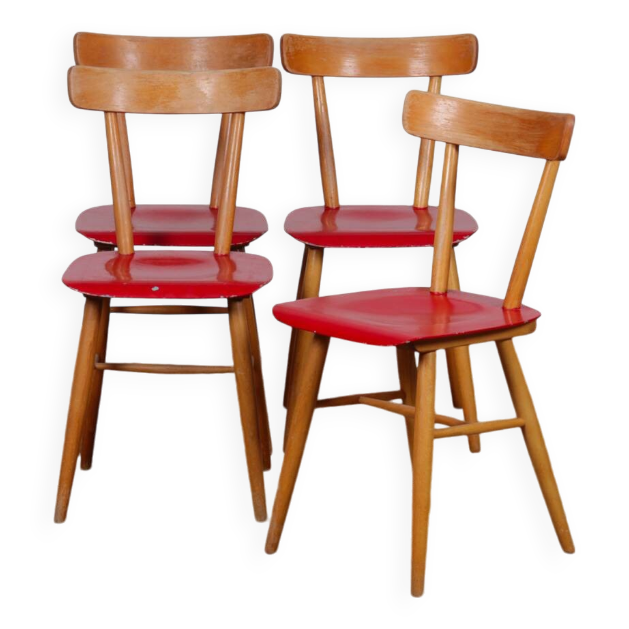 Set of four red chairs published by Ton, 1960