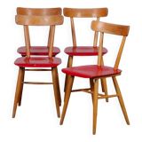 Set of four red chairs published by Ton, 1960