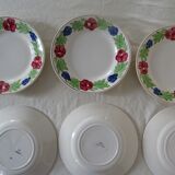 8 old flat plates faience Niderviller decoration flowers blue, red
