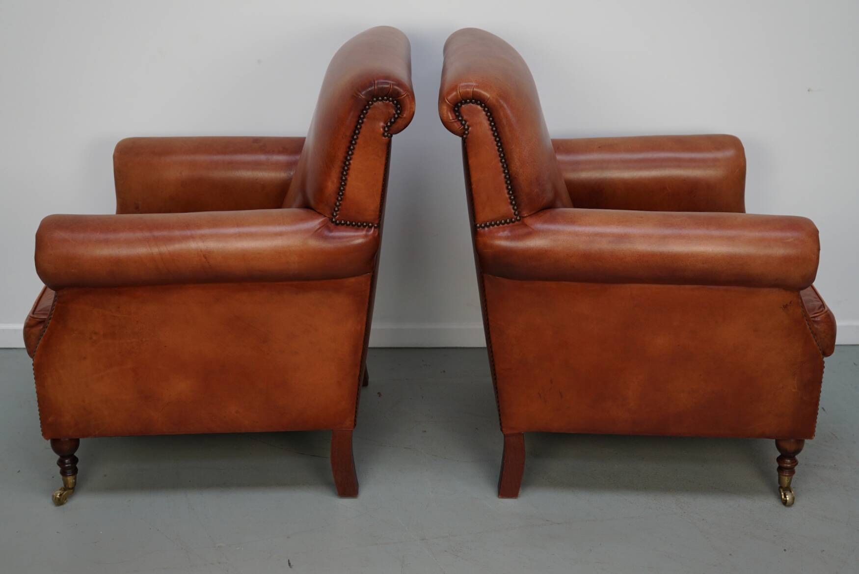 Vintage Dutch Cognac-Coloured Leather Club Chairs, Set of 2