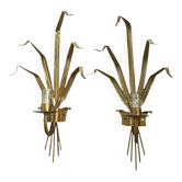 Pair of reed wall lights in gold metal from the 60s.