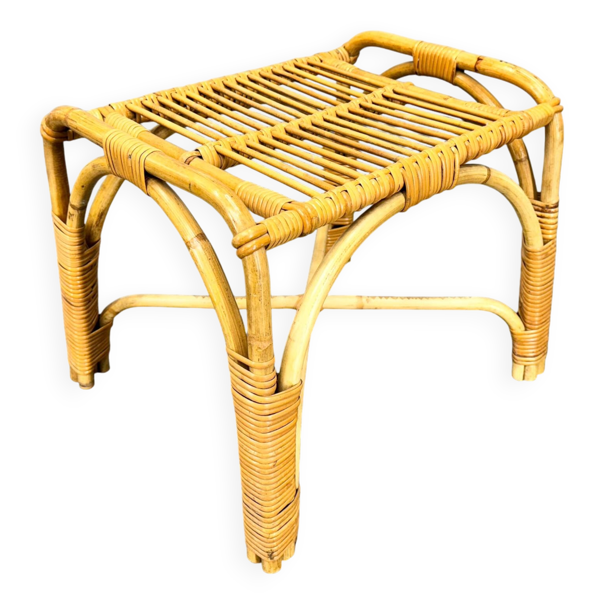 Mid Century Rattan Stool, Czechoslovakia