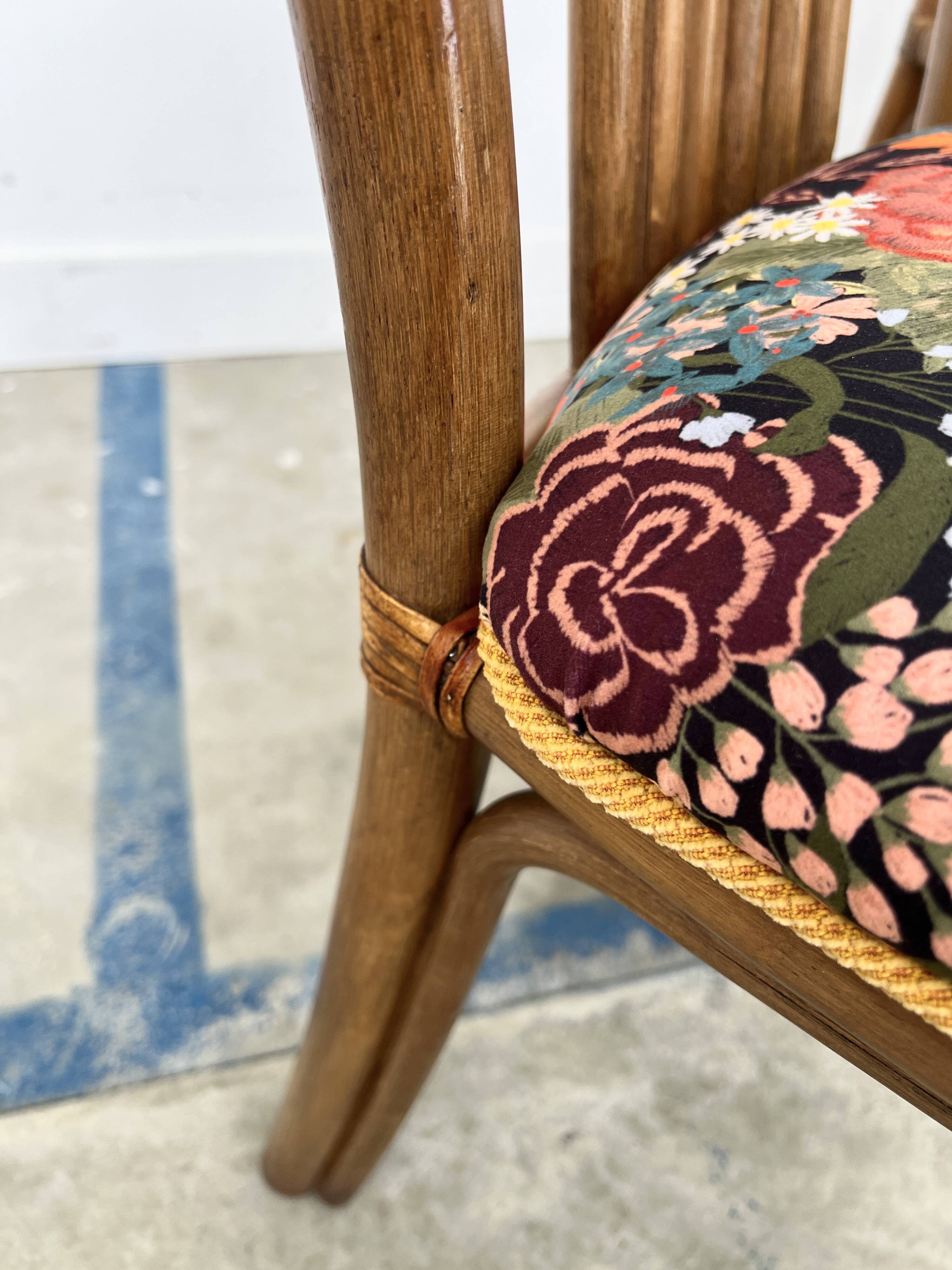 Set of 4 Rausch Rattan Curved Rattan Chairs - Floral Velvet Seats