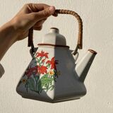 Japanese teapot 80s with flower and bamboo decoration