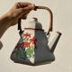 Théière japonaise 80s à décor de fleur et bambou