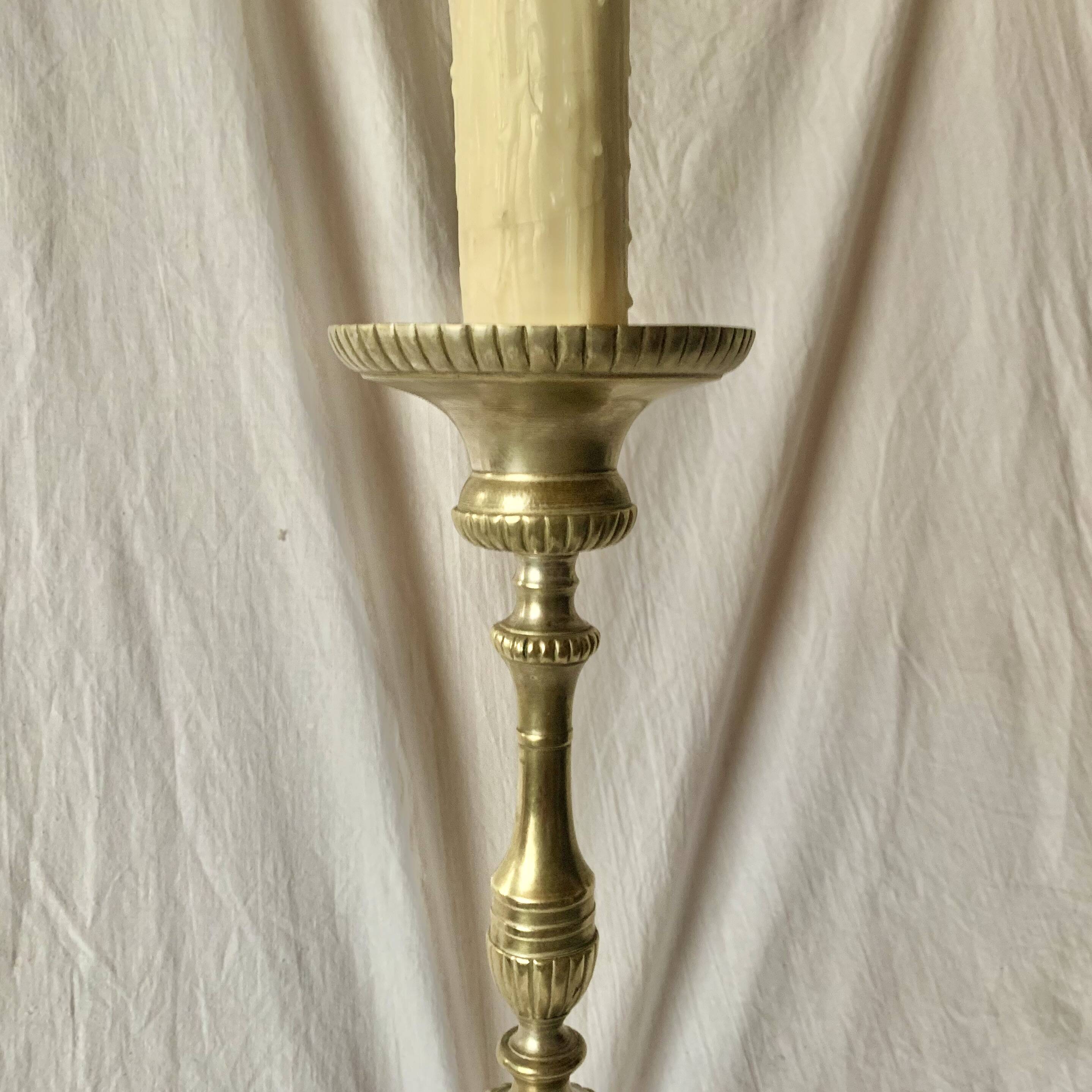 Antique large brass candlestick lamp base