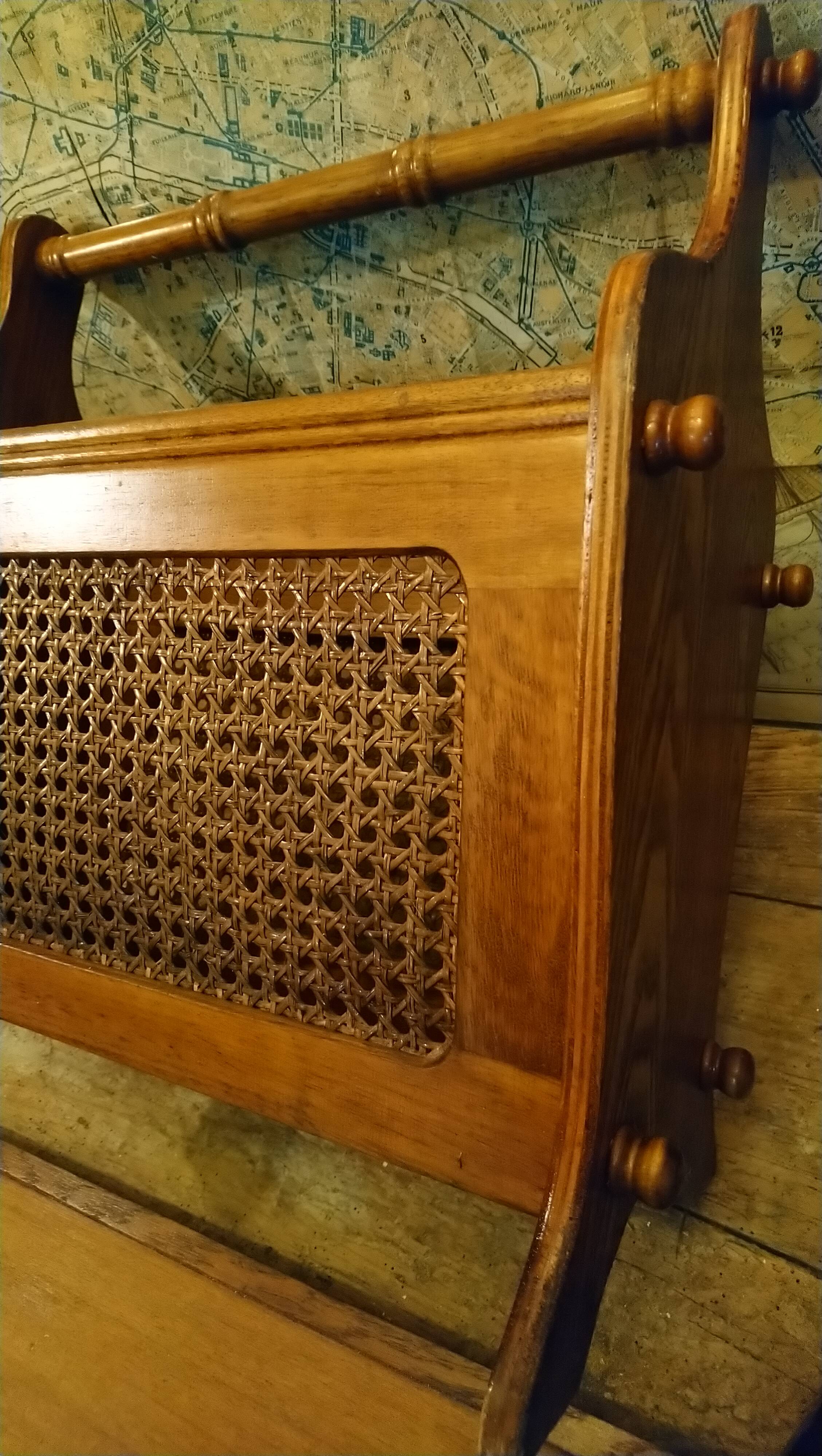 Oak caned magazine rack