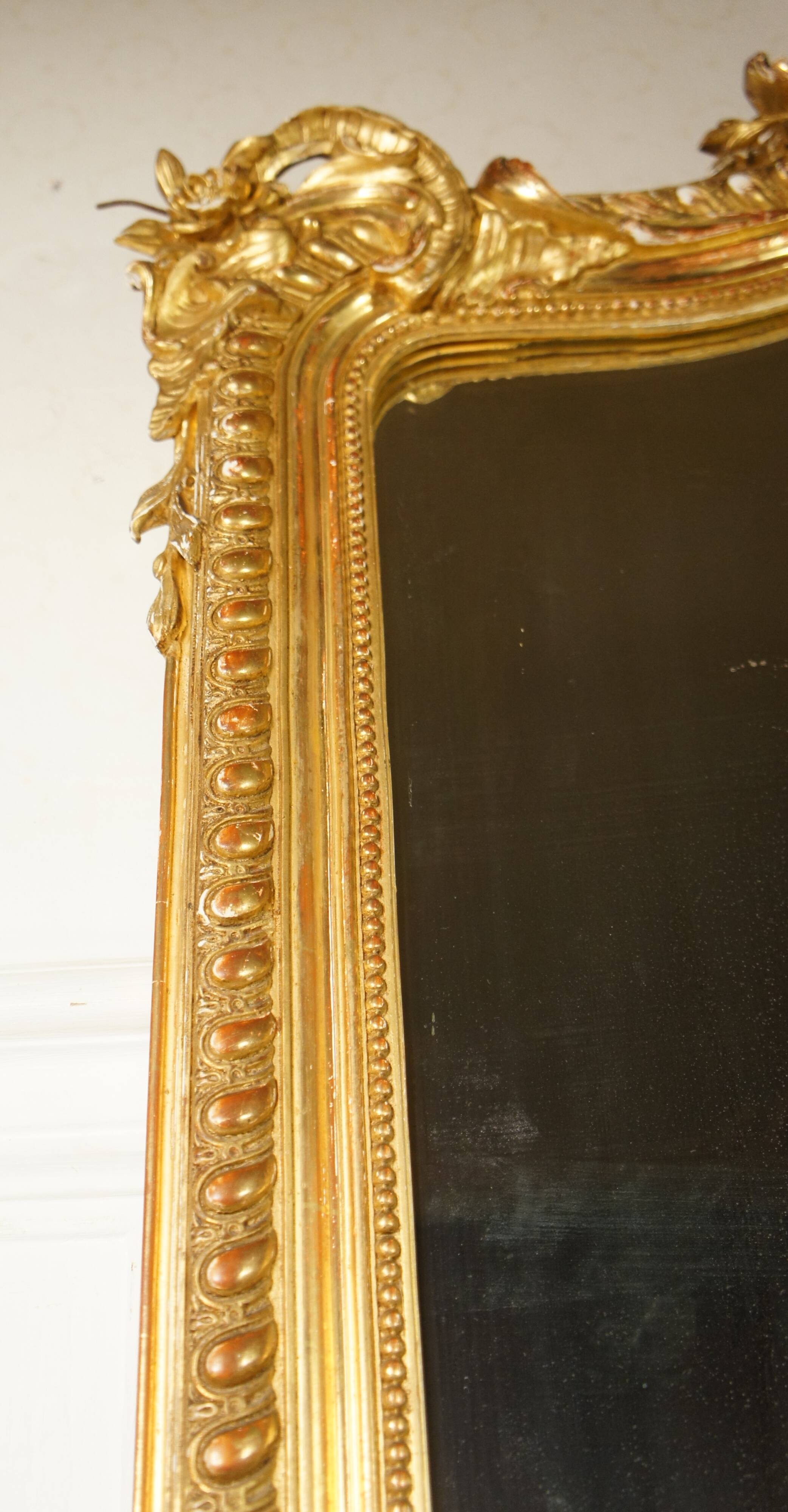 Miroir de style Louis XV doré feuille d'or, XIXe siècle - 142x90