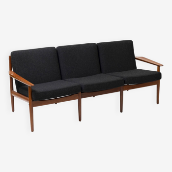 Arne Vodder 3-seater sofa in teak and charcoal wool, produced by Glostrup, Denmark, 1960s