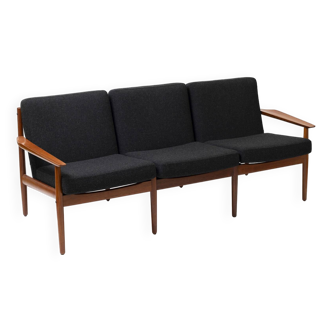 Arne Vodder 3-seater sofa in teak and charcoal wool, produced by Glostrup, Denmark, 1960s