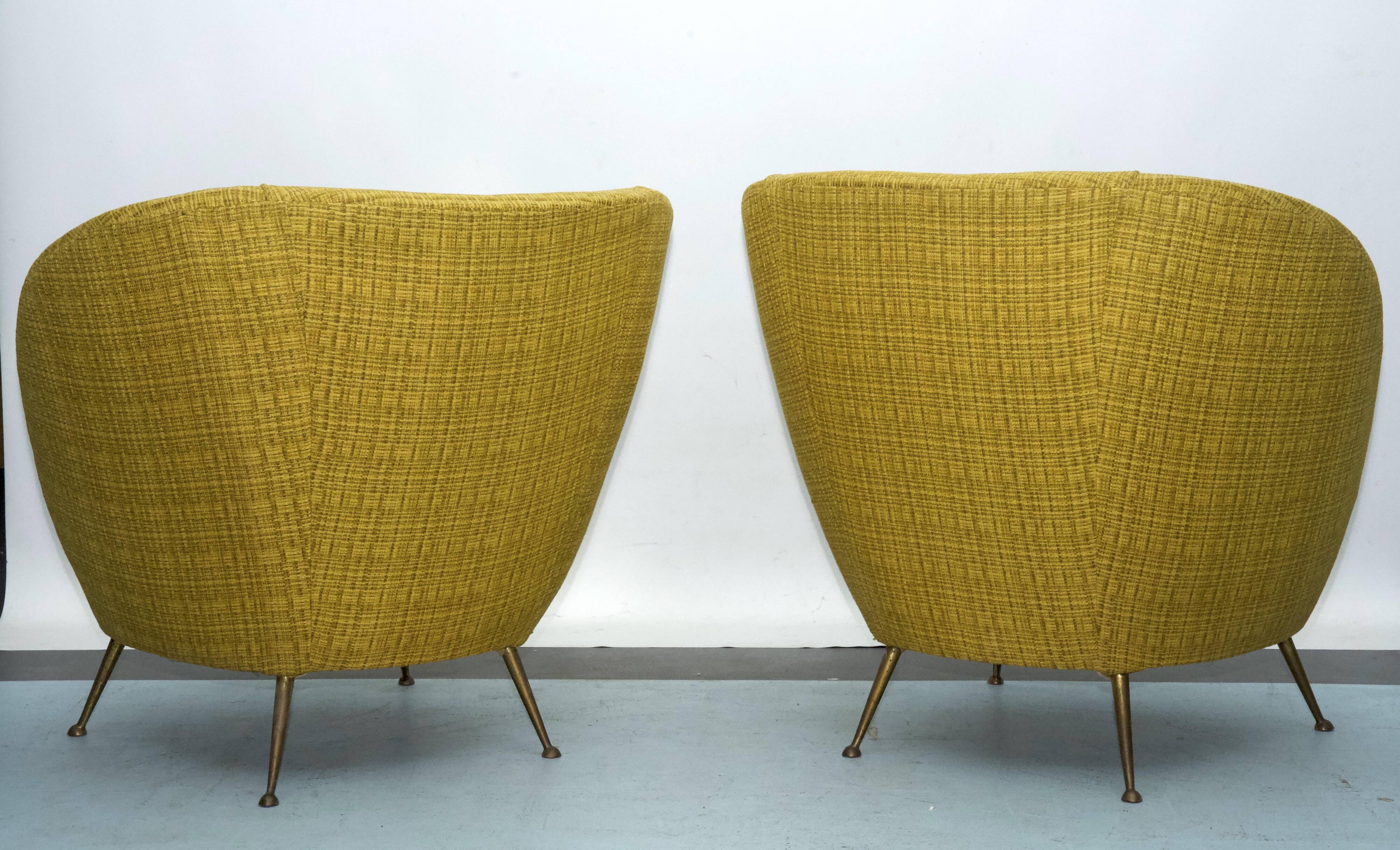 Pair of Ico Parisi-Style Armchairs in Original Fabric, Italy, 1950s