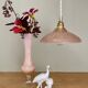 Suspension abat-jour Art Déco en verre dépoli rose