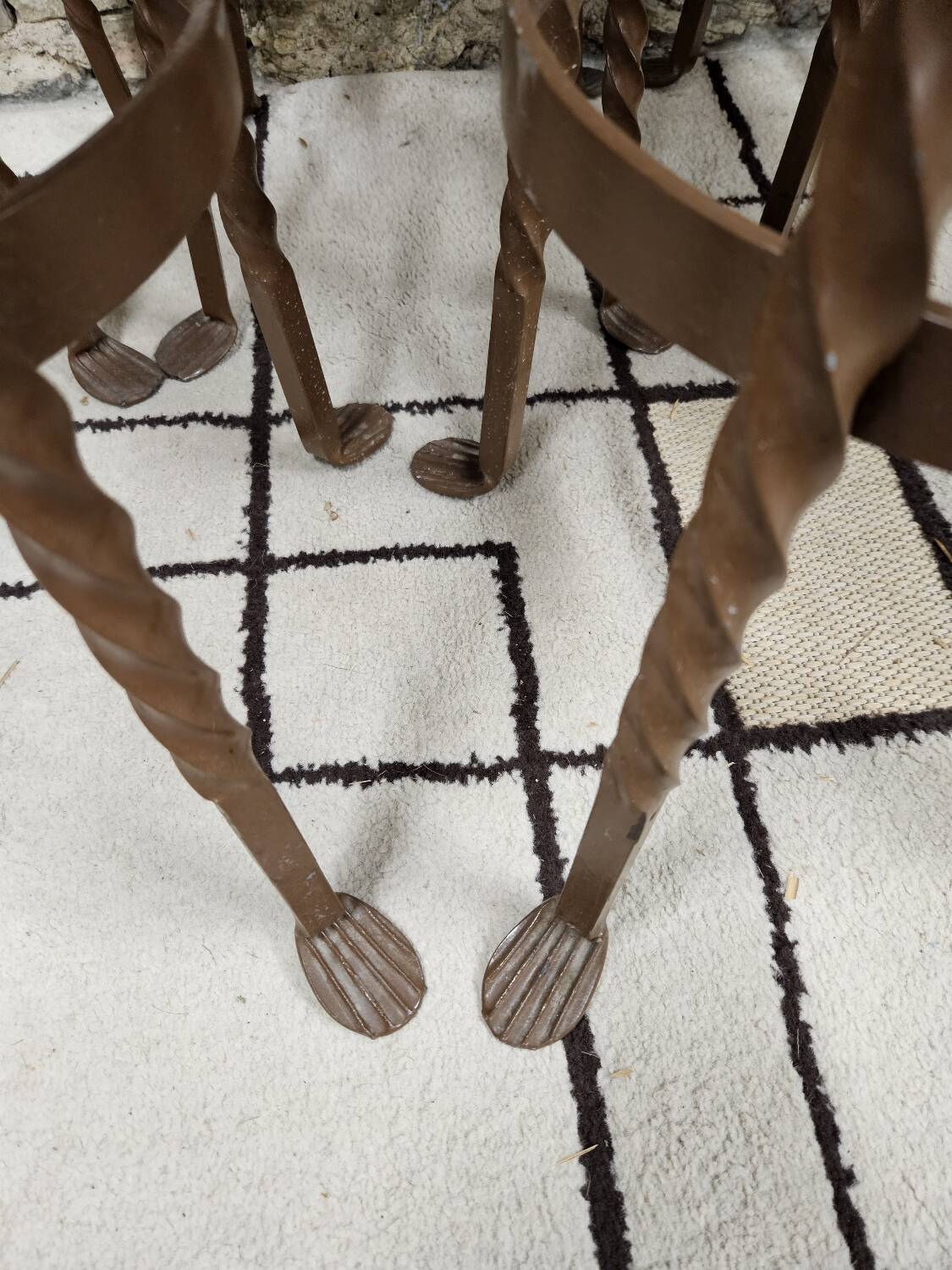 Set of 8 brutalist wrought iron bar stools 1970"