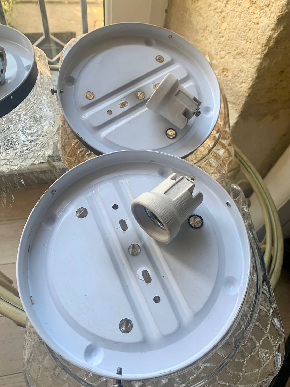 3 vintage chiseled glass ceiling lights 1950-1960