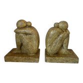 Vintage bookends in patinated cement, sculptures of entwined figures, s