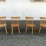 Series of 4 chairs bistro / bohemian beech - compass feet - vintage - Scandinavian 1950