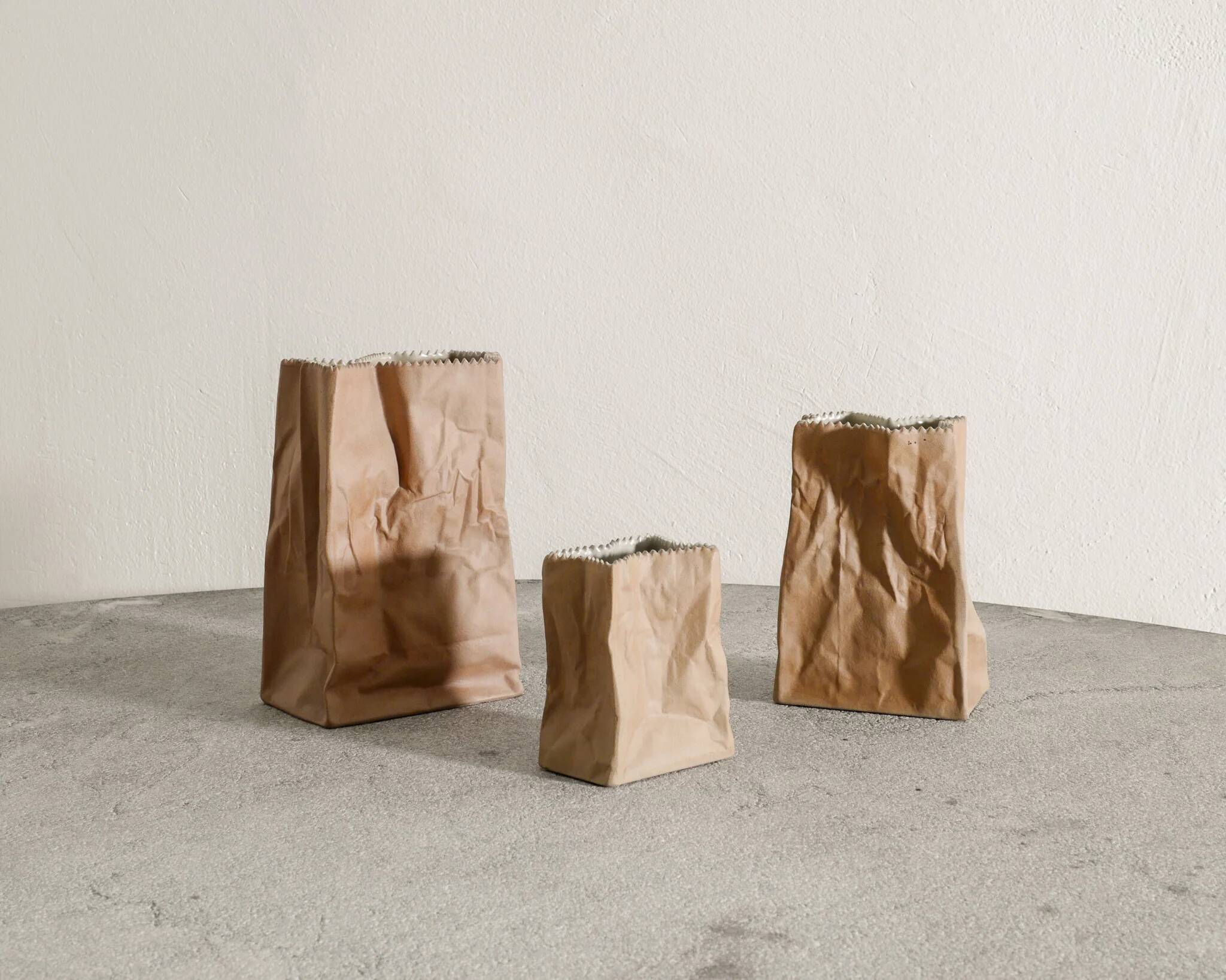 Set of Three Finnish Mid Century Tapio Wirkkala "Paper Bag" Vases, 1970s