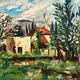 Old oil painting on panel exotic expressionist landscape signed